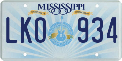 MS license plate LKO934
