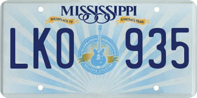 MS license plate LKO935