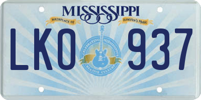 MS license plate LKO937