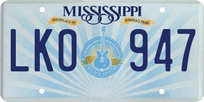 MS license plate LKO947