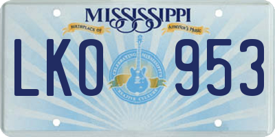 MS license plate LKO953