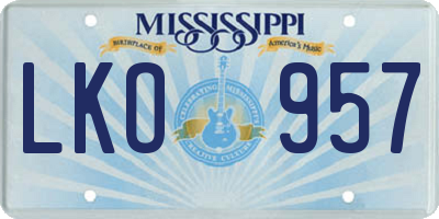 MS license plate LKO957