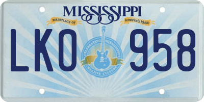 MS license plate LKO958
