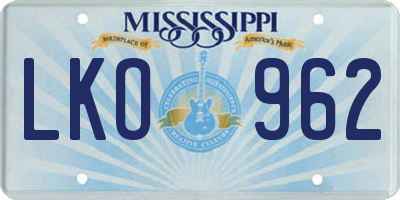 MS license plate LKO962
