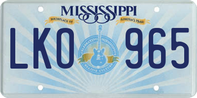 MS license plate LKO965