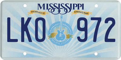 MS license plate LKO972