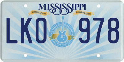 MS license plate LKO978