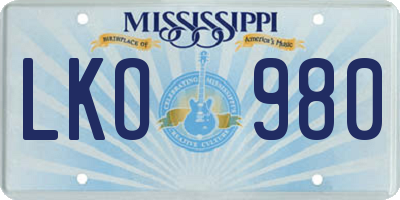 MS license plate LKO980