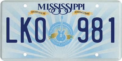 MS license plate LKO981