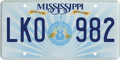 MS license plate LKO982