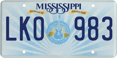 MS license plate LKO983