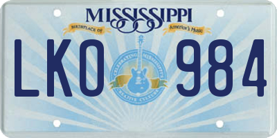 MS license plate LKO984