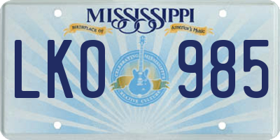 MS license plate LKO985