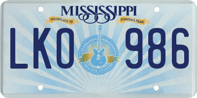 MS license plate LKO986