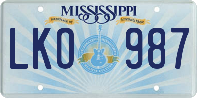 MS license plate LKO987