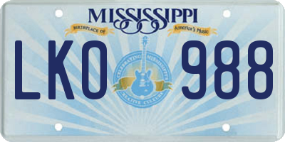 MS license plate LKO988