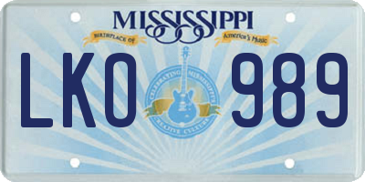 MS license plate LKO989