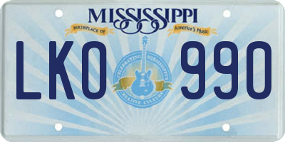 MS license plate LKO990