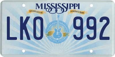 MS license plate LKO992