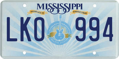 MS license plate LKO994