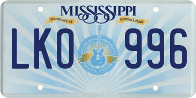 MS license plate LKO996