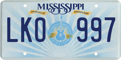 MS license plate LKO997