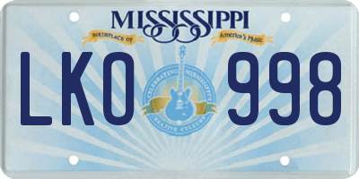 MS license plate LKO998