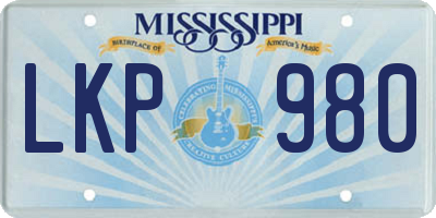 MS license plate LKP980
