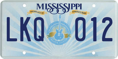 MS license plate LKQ012