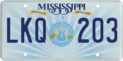 MS license plate LKQ203