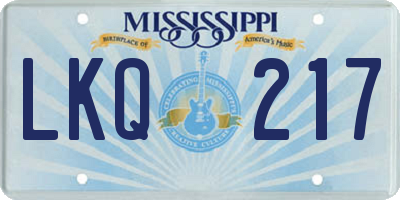 MS license plate LKQ217