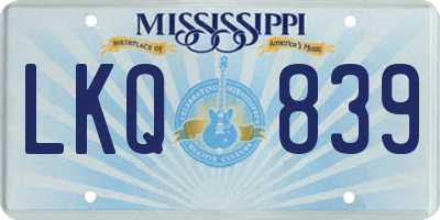 MS license plate LKQ839