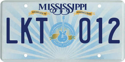 MS license plate LKT012