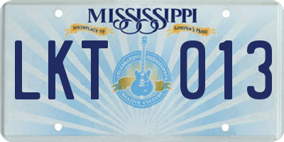MS license plate LKT013
