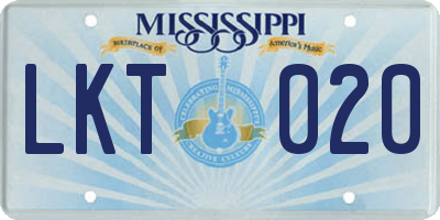 MS license plate LKT020