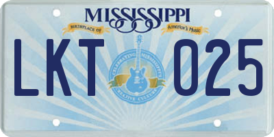 MS license plate LKT025