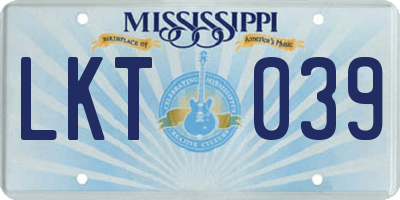 MS license plate LKT039