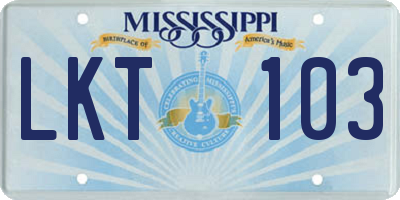MS license plate LKT103