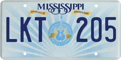MS license plate LKT205