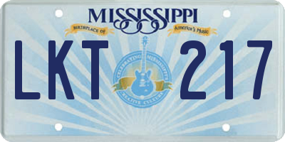 MS license plate LKT217