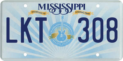 MS license plate LKT308