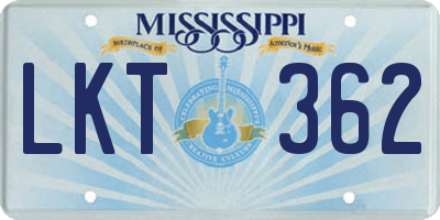 MS license plate LKT362