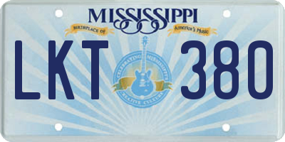 MS license plate LKT380