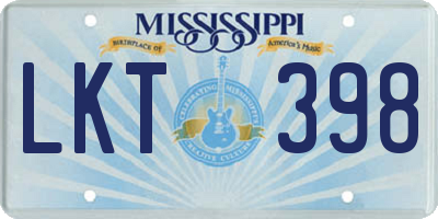 MS license plate LKT398