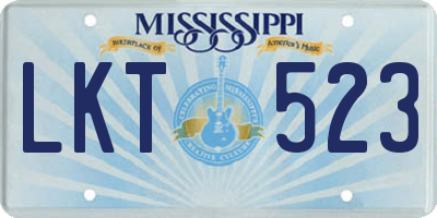 MS license plate LKT523