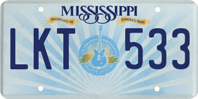 MS license plate LKT533