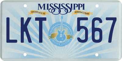 MS license plate LKT567
