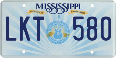 MS license plate LKT580