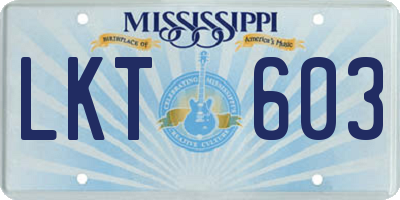 MS license plate LKT603