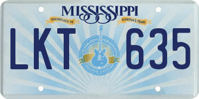 MS license plate LKT635